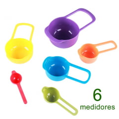 Medidores de Cozinha de Encaixar - Kit com 6 Medidores de Cozinha Coloridos - Xícara e Colher